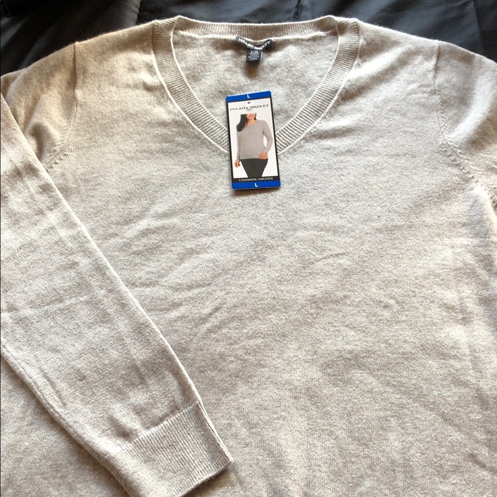 Hilary Radley Cashmere Cream V-Neck Sweater